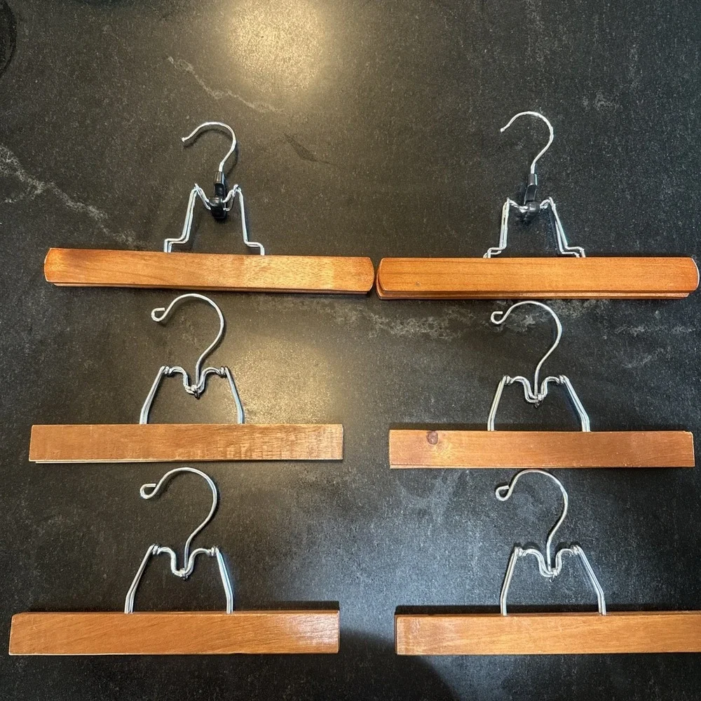 Lot of 6 Vintage Wooden Pants Hangers Skirt Slacks with Metal Clamps 10